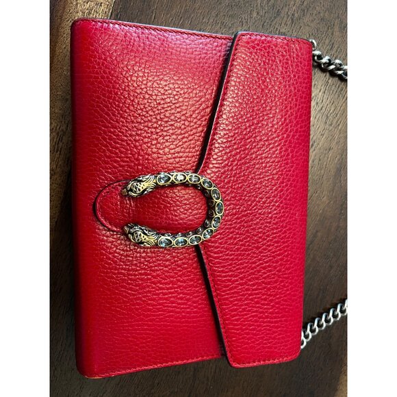 Gucci Dionysus Red Leather Crossbody Wallet With Chain Strap & Snake Buckle Deta - Picture 2 of 14